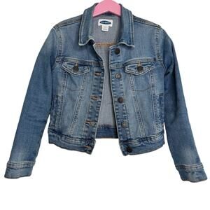 Old Navy Blue Denim Jacket Button Up Long Sleeves Side Pockets Cotton 6-7 Small